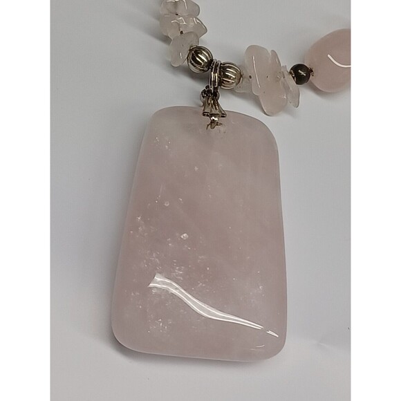 Vtg Pink Rose Quartz Bead Pendant Chocker Necklace - Picture 8 of 9